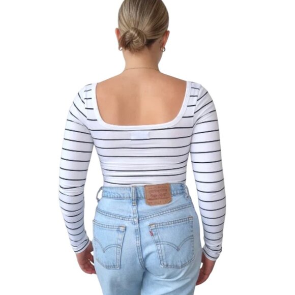 NEW Brunette The Label Square Neck Bodysuit | Stripes - Picture 2 of 3